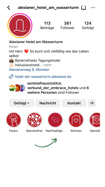 Instagram Profil Alexianer Hotel am Wasserturm