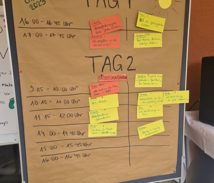 Flipchart mit Sessionplanung Green Summer Camp