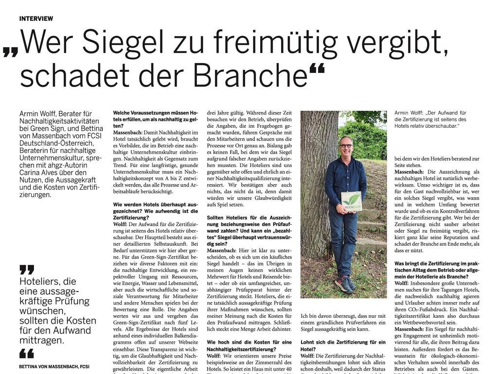 GreenSign in der AHGZ 31.10.2020