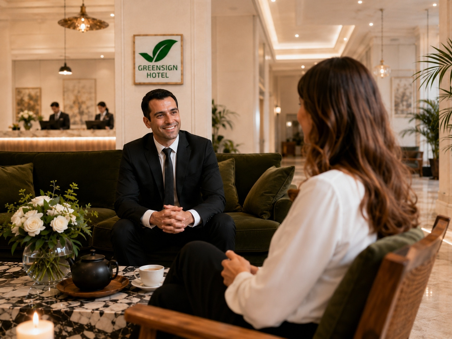 Mitarbeiter des GreenSign Instituts im Gespräch mit Hotelmanagement – transparente Kommunikation während der Zertifizierungsbewertung