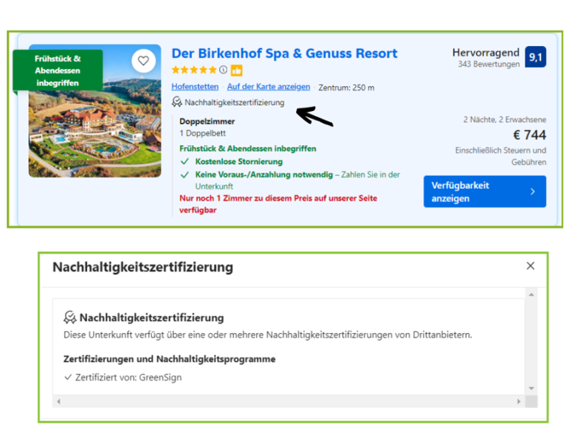 booking nachhaltigkeitsdarstellung